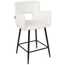Wyld And Coco Brandlux Velvet Bar Chairs Set Of 2 White With Armrests And Metal Legs - 91Cm High - thumbnail 5