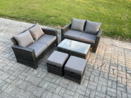 Fimous Wicker Rattan Garden Furniture Sofa Set With Coffee Table Double Seat Sofa 2 Small Footstool 6 Seater Outdoor Rattan Set - thumbnail 2