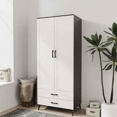 Urbn-Living Urbnliving 180Cm Height Black Wardrobe With White 2 Door 2 Drawer Modern Bedroom Clothes Storage Hanging Rail - image 1