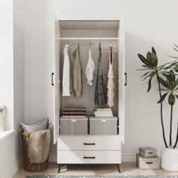 Urbn-Living Urbnliving 180Cm Height Black Wardrobe With White 2 Door 2 Drawer Modern Bedroom Clothes Storage Hanging Rail - thumbnail 4