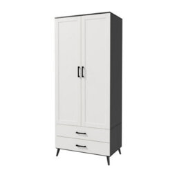 Urbn-Living Urbnliving 180Cm Height Black Wardrobe With White 2 Door 2 Drawer Modern Bedroom Clothes Storage Hanging Rail - thumbnail 5
