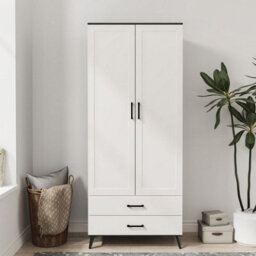 Urbn-Living Urbnliving 180Cm Height Black Wardrobe With White 2 Door 2 Drawer Modern Bedroom Clothes Storage Hanging Rail - thumbnail 2