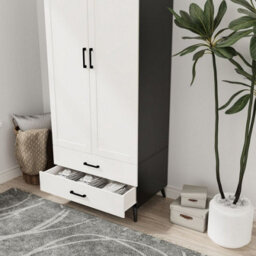 Urbn-Living Urbnliving 180Cm Height Black Wardrobe With White 2 Door 2 Drawer Modern Bedroom Clothes Storage Hanging Rail - thumbnail 3