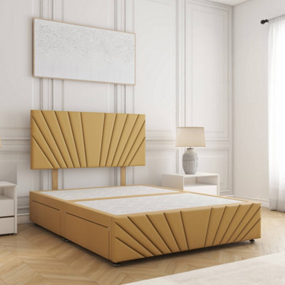 Bsspoke Rose Divan Bed Mustard Plush Velvet 24Inch Headboard & Footboard 2 Drawers Same Side & No Mattress In 4Ft 5Ft 6Ft - image 1