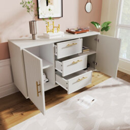 Matteo Modern Sideboard Cabinet With 3 Drawers And 2 Doors, White - thumbnail 9
