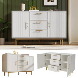 Matteo Modern Sideboard Cabinet With 3 Drawers And 2 Doors, White - thumbnail 1