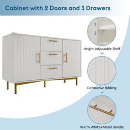 Matteo Modern Sideboard Cabinet With 3 Drawers And 2 Doors, White - thumbnail 3