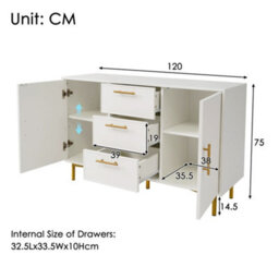Matteo Modern Sideboard Cabinet With 3 Drawers And 2 Doors, White - thumbnail 2