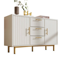 Matteo Modern Sideboard Cabinet With 3 Drawers And 2 Doors, White - thumbnail 5