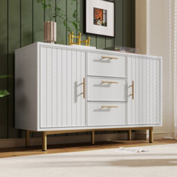 Matteo Modern Sideboard Cabinet With 3 Drawers And 2 Doors, White - thumbnail 7