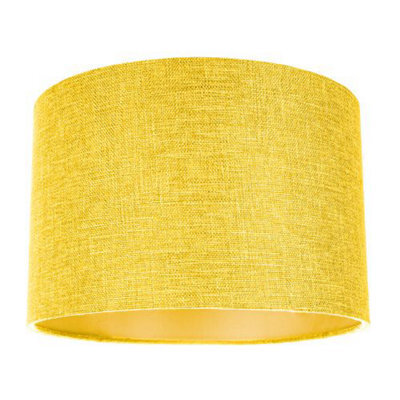 Happy Homewares Contemporary And Sleek Yellow Plain Linen Fabric Drum Lamp Shade 60W Maximum - image 1