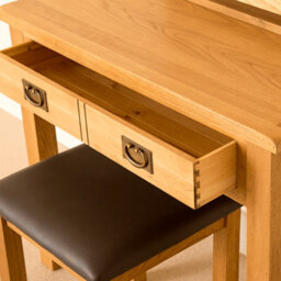 Lanner Oak Dressing Table Set With Swivel Vanity Mirror & Stool - By Roseland Furniture - thumbnail 4