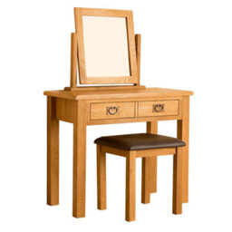 Lanner Oak Dressing Table Set With Swivel Vanity Mirror & Stool - By Roseland Furniture - thumbnail 1
