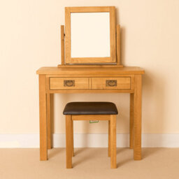 Lanner Oak Dressing Table Set With Swivel Vanity Mirror & Stool - By Roseland Furniture - thumbnail 3