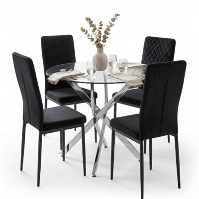 Oira Homes Modern Dining Table Set For 4 Dining Table With 4 Black Velvet Chairs For Dining Room Furniture - image 1