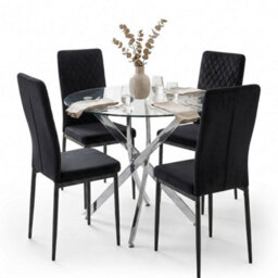 Oira Homes Modern Dining Table Set For 4 Dining Table With 4 Black Velvet Chairs For Dining Room Furniture - thumbnail 1