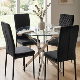 Oira Homes Modern Dining Table Set For 4 Dining Table With 4 Black Velvet Chairs For Dining Room Furniture - thumbnail 2