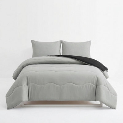Reversible 10.5 Tog Coverless Duvet Set Grey Soft Microfibre Quilt With Quilted Pillowcase Covers - image 1