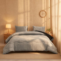 Reversible 10.5 Tog Coverless Duvet Set Grey Soft Microfibre Quilt With Quilted Pillowcase Covers - thumbnail 4