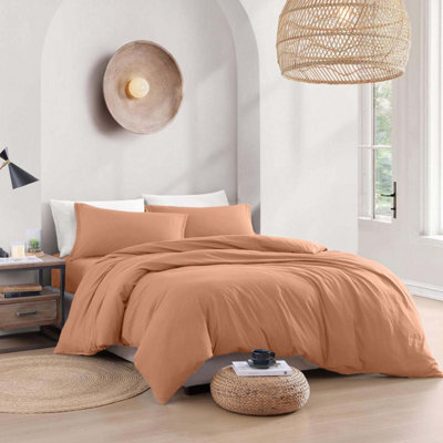 Bedlooms Peach Plain Dyed Duvet Cover Complete Bedding Set, Breathable & Anti-Allergic Microfiber, Single 135X200Cm - image 1