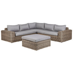 Beliani Garden Corner Sofa With Ottoman 6 Seater Palermo Modular Pe Rattan Light Brown - thumbnail 4
