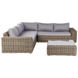Beliani Garden Corner Sofa With Ottoman 6 Seater Palermo Modular Pe Rattan Light Brown - thumbnail 7