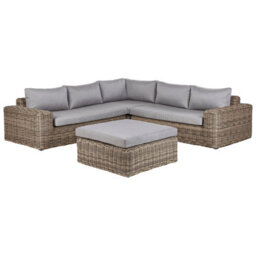 Beliani Garden Corner Sofa With Ottoman 6 Seater Palermo Modular Pe Rattan Light Brown - thumbnail 5