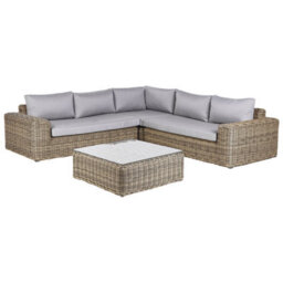 Beliani Garden Corner Sofa With Ottoman 6 Seater Palermo Modular Pe Rattan Light Brown - thumbnail 6