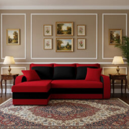 Kris M Corner Sofa Bed With Two Bedding Storage Compartments Polyurethane Foam Frame Plastic Legs 238X147X80Cm Red And Black - thumbnail 2