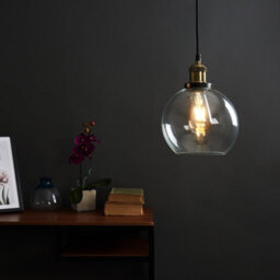Valuelights Vintage Black And Gold Ceiling Pendant And Clear Glass Globe Arco Drop Down Light Shade - thumbnail 5