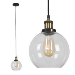 Valuelights Vintage Black And Gold Ceiling Pendant And Clear Glass Globe Arco Drop Down Light Shade