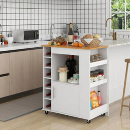 Rolling Kitchen Island Storage Trolley & Shelves Cupboard Towel Rack - thumbnail 4