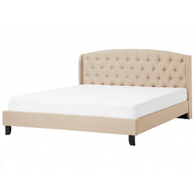 Beliani Bed Fabric Bordeaux 180 X 200 Cm (Eu Super King) Beige - image 1