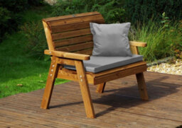 Charles Taylor Trading Charles Taylor Wooden Garden 2 Seater Bench Seat Armchair & Grey Cushion & Cover - thumbnail 1