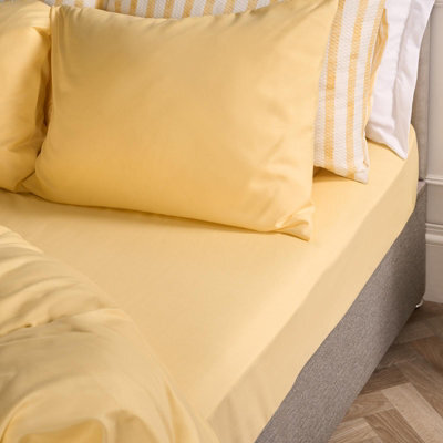 Ohs Ultra Soft Microfibre Plain Fitted Bed Sheet, Lemon - King - image 1