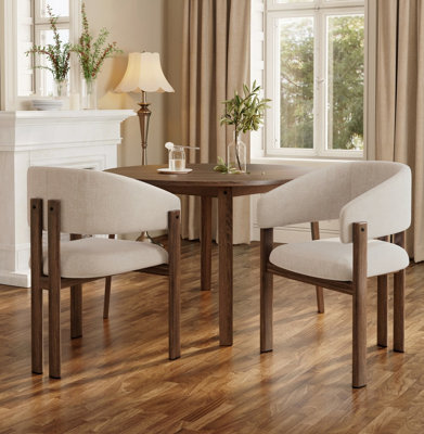 Linen Dining Chairs With Metal Legs, Walnut Wood Colour, Set Of 2 - image 1