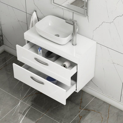 Royal Bathrooms 800mm Wall Hung Vanity Unit 2 Drawer Gloss White & Elva Countertop Basin - image 1