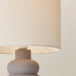 Valuelights Rochelle Natural Linen Drum Shade Grey Bubble Stack Ceramic Table Lamp And Bulb - thumbnail 4