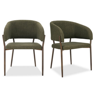 Vonhaus Dining Chairs Set Of 2, Upholstered Green Kitchen Chairs With Metal Legs, Cushioned Linen Effect For Dining Room, Oxford - image 1