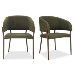 Vonhaus Dining Chairs Set Of 2, Upholstered Green Kitchen Chairs With Metal Legs, Cushioned Linen Effect For Dining Room, Oxford