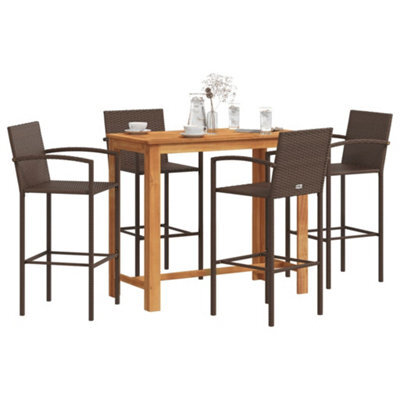 Walplus 5 Piece Garden Bar Set Brown Solid Wood Acacia And Poly Rattan - image 1