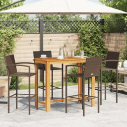 Walplus 5 Piece Garden Bar Set Brown Solid Wood Acacia And Poly Rattan - thumbnail 3