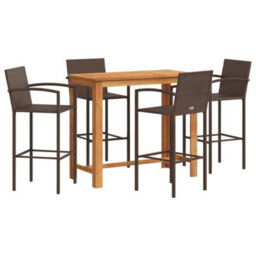 Walplus 5 Piece Garden Bar Set Brown Solid Wood Acacia And Poly Rattan - thumbnail 2