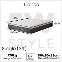 Fwstyle Trance Euro Top Pocket Sprung Single Mattress With Edge Support 33Cm Thick - thumbnail 6
