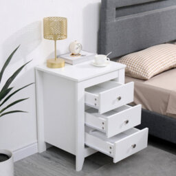 Furniturehmd White Set Of 2 Bedside Table Wooden Nightstand Cabinet Unit With 3 Drawers Sofa End Side Table For Living Room/bedroo - thumbnail 4