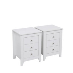 Furniturehmd White Set Of 2 Bedside Table Wooden Nightstand Cabinet Unit With 3 Drawers Sofa End Side Table For Living Room/bedroo - thumbnail 1