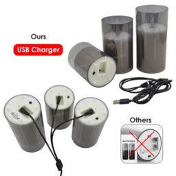 Long Life Lamps Company Set Of 3 Usb Rechargeable Led Wax Smoked Grey Glass Flameless Candles With Remote Control - thumbnail 7