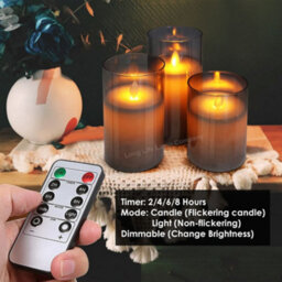 Long Life Lamps Company Set Of 3 Usb Rechargeable Led Wax Smoked Grey Glass Flameless Candles With Remote Control - thumbnail 6