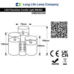 Long Life Lamps Company Set Of 3 Usb Rechargeable Led Wax Smoked Grey Glass Flameless Candles With Remote Control - thumbnail 2