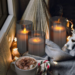 Long Life Lamps Company Set Of 3 Usb Rechargeable Led Wax Smoked Grey Glass Flameless Candles With Remote Control - thumbnail 8
